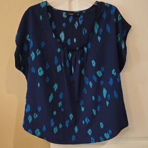 Apt. 9 Women's Navy and Teal Patterned Blouse XL